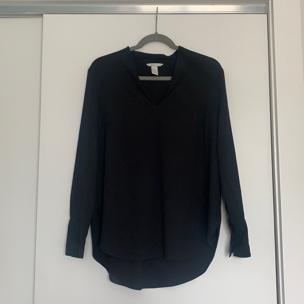 H&M size 10 long sleeve black blouse dress shirt with button sleeves